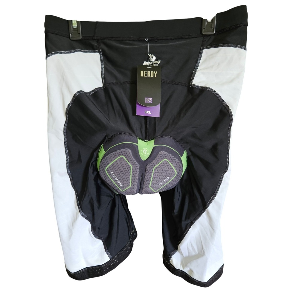 Beroy Mens 3XL Padded Cycling Shorts Black White 3D Gel Padded Biking Shorts NWT